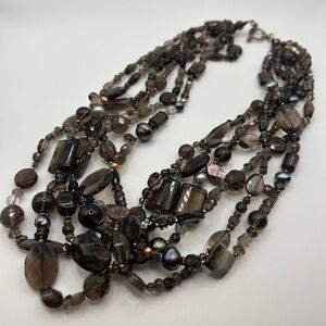 Luc Lucas Lameth 925 silver clasp smokey quartz pearl chunky necklace